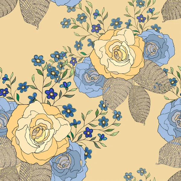 Tasarım Için Dekoratif Çiçekler Çiçeklerin Süsleri Sarı Arka Planda Yapraklar — Stok Vektör
