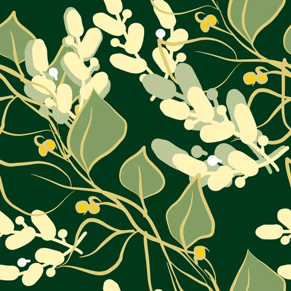 Salice Albero Ramo Decorativo Design Ornamento Fiori Foglie Sfondo Verde — Vettoriale Stock