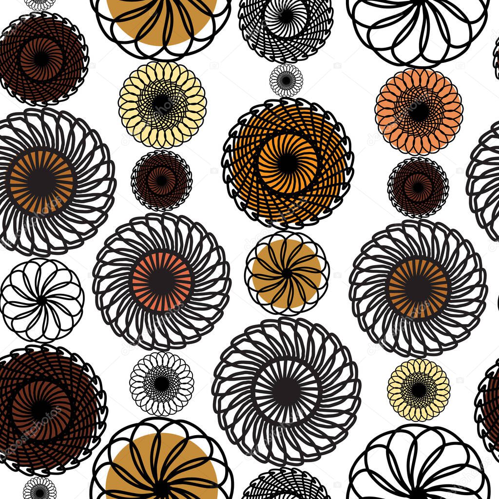 A set of decorative rounds for printed and design.  Seamless pattern on white background for decor. Vector illustration.