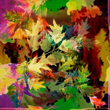 Meşe yapraklı suluboya desenli