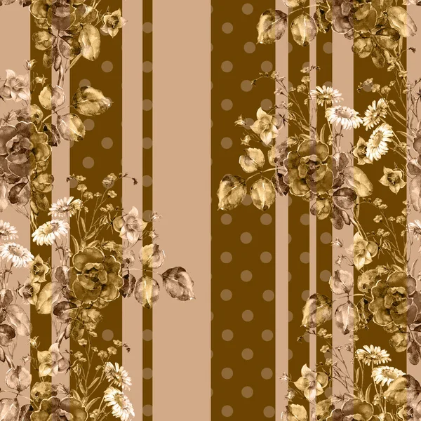 Aquarell Monochromatische Blumenmalerei Scharlachrote Nahtlose Muster Auf Braunem Hintergrund — Stockfoto