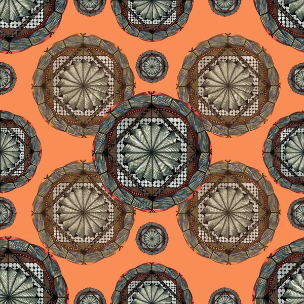 Ensemble Illustration Beau Motif Mandala Orange Argent — Photo