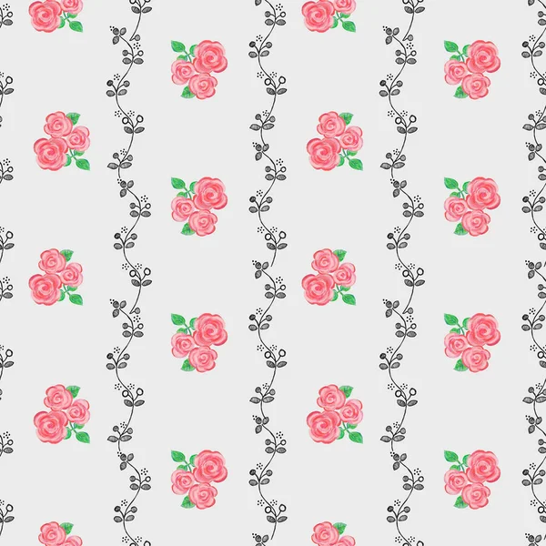 Seamless Pattern Roses Leaves — Stock Photo, Image