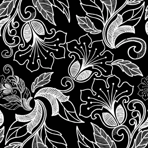 Acuarela Pintura Flores Patrón Floral Sin Costuras Sobre Fondo Negro — Foto de Stock