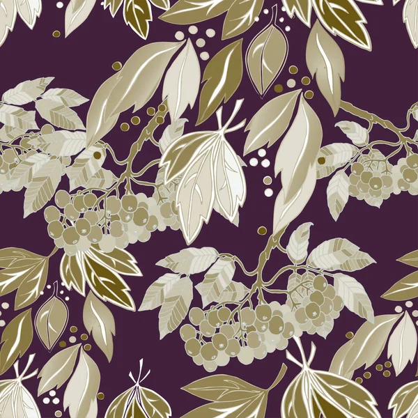 Folhas Diferentes Decorativas Com Ramo Berry Sorbus Fundo Violeta Padrão — Fotografia de Stock
