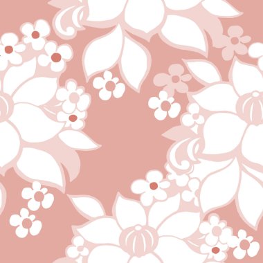 Yapraklı çiçekler. Bahar kompozisyonu. Pembe arka planda kusursuz desen. Tek renkli vektör