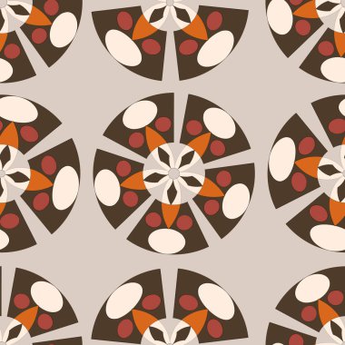 Gri arkaplanda soyut, pürüzsüz desen. Mandala renkli çizim yapıyor. Dekorasyon kumaşı ve kağıtları için vektör.