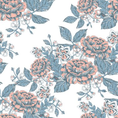 Baskı ve tasarım için grafiksel çiçekler. Monokrom süsler. Beyaz arka planda kusursuz desen. Dekor için vektör illüstrasyonu.