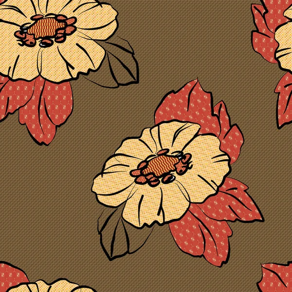 Pattern Decorative Flowers Leaves Design Seamless Pattern Brown Background Vector — Stock Vector