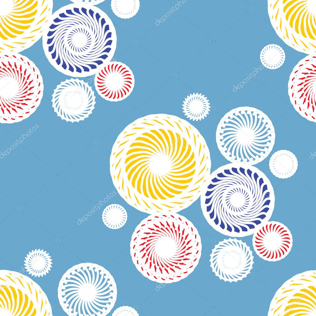 Abstract seamless pattern on blue background. Mandala drawing in colorful. Vector for decoration fabric and papers.