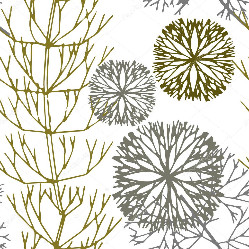 Decorative meadow grass on white background. Vector seamless pattern.