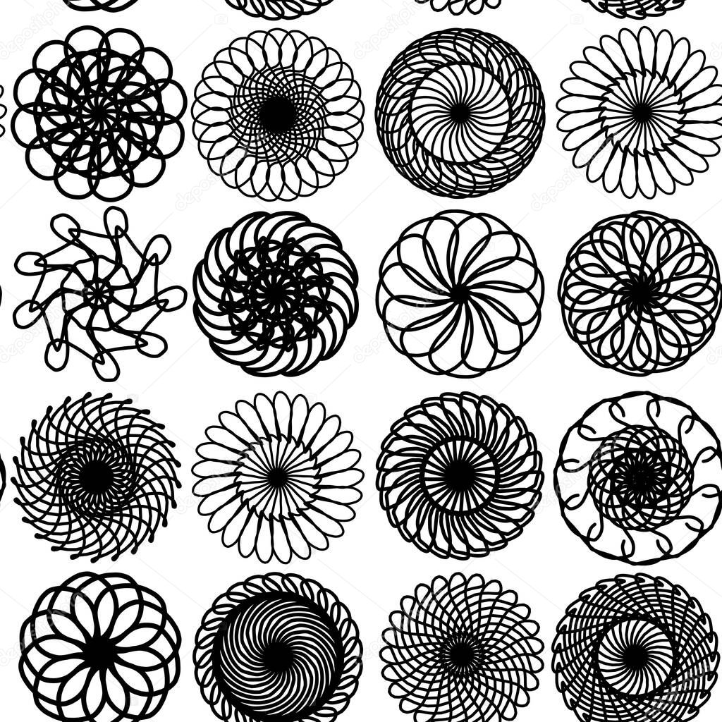 Graphic round on white background. Vector seamless pattern.