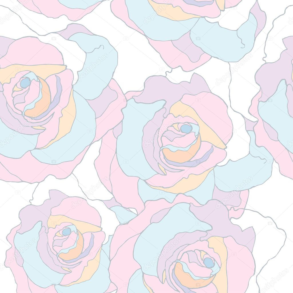  Graphic flowers rose for printed and design.  Seamless pattern on white background. Vector illustration for decor.