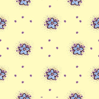 Sarı arka planda küçük çiçekler. Kumaş çocuk kıyafetleri için çiçek desenli.