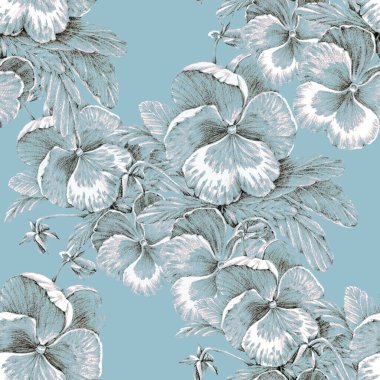 Mavi arka planda tek renkli çiçek kemanı. Çiçeksiz desen.