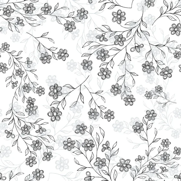 Branch Graphic Flowers White Background Floral Seamless Pattern Fabric — Stock Photo, Image