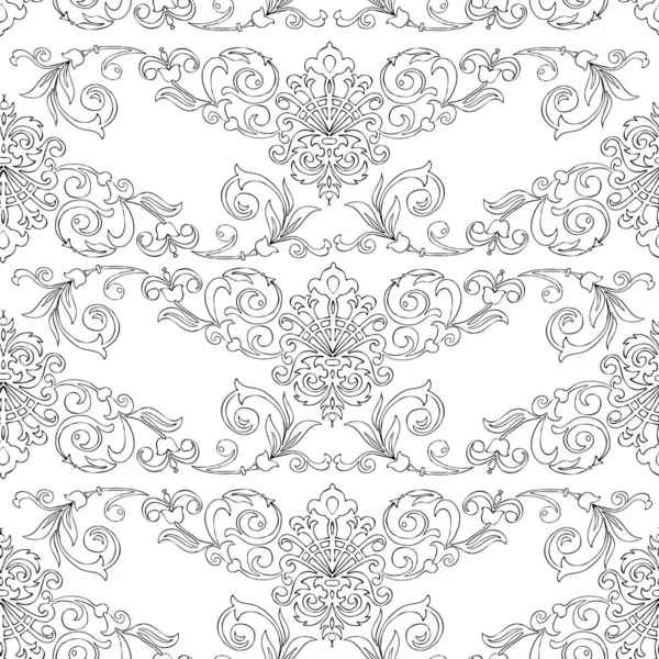 Monochrome graphic floral border on white background. Illustration for design.