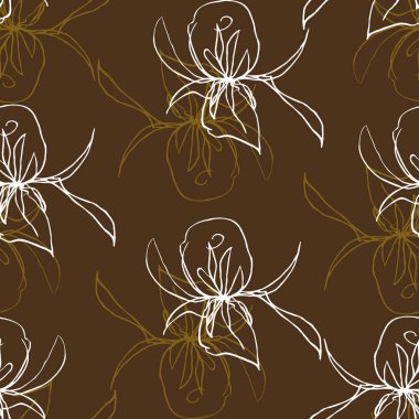 Kahverengi arka planda grafiksel çiçek yükseldi. Çiçeksiz desen