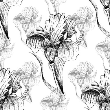 Beyaz arka planda grafiksel çiçek zambağı. Kumaş için çiçeksiz desen.