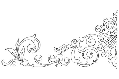 Beyaz arka planda tek renkli grafik çiçekli kenar. Tasarım illüstrasyonu. 