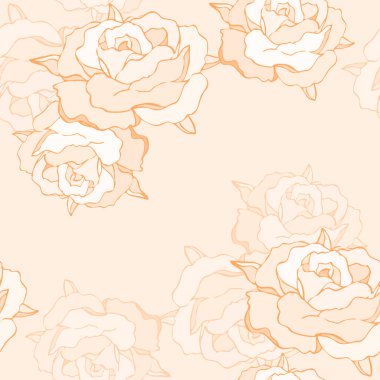 Tek renkli çiçekler turuncu arka planda yapraklarla yükseldi. Vektörsüz desen.