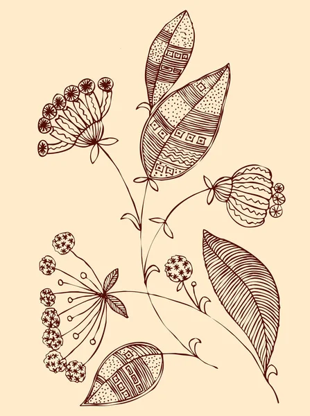 Графічні Мереживні Дикі Квіти Бежевому Фоні Квіткова Ілюстрація — стокове фото