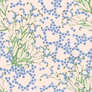 Pembe arka planda mavi çiçekler. Çiçeksiz desen.