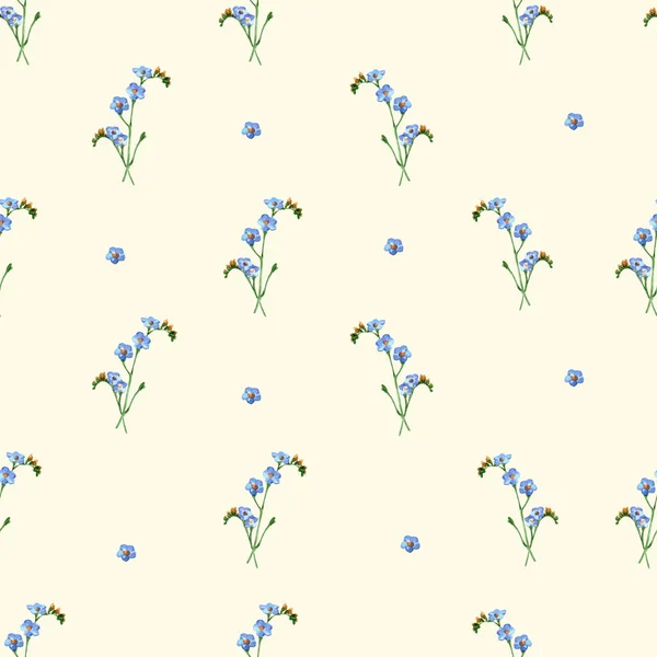 Field Blue Flowers Yellow Background Floral Seamless Pattern — Stock Photo, Image