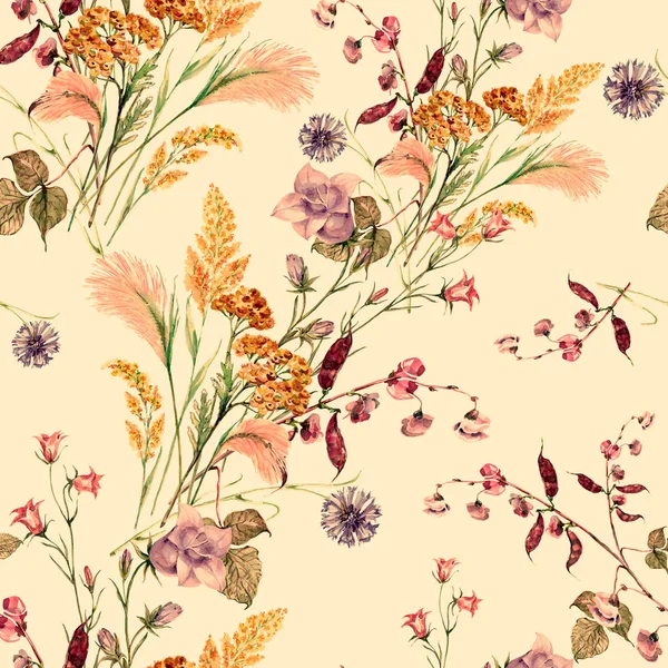 Wild Grasses Beige Background Floral Seamless Pattern — Stock Photo, Image