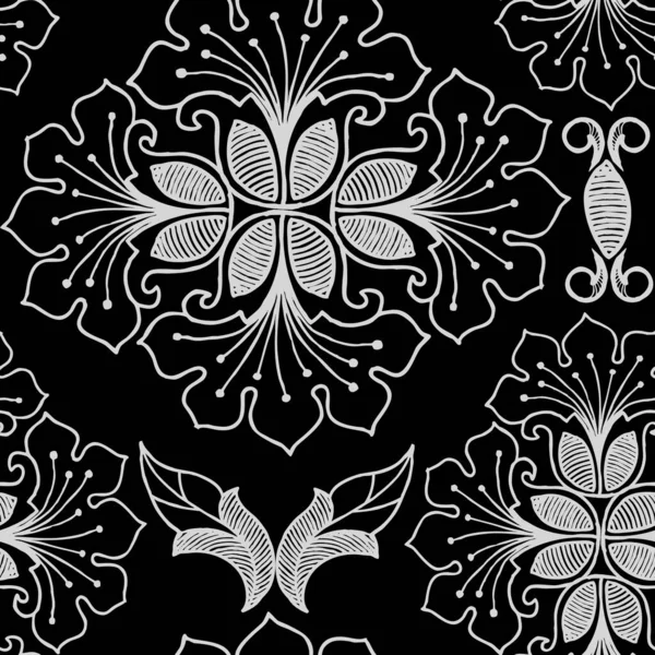 Graphic Lace Flowers Printed Design Monochrome Ornaments Seamless Pattern Black — Stock Photo, Image