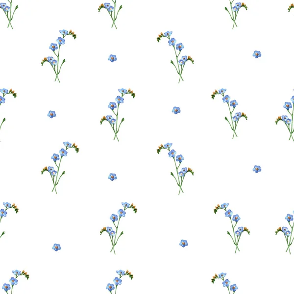 Watercolor Blue Wildflowers White Background Floral Seamless Pattern — Stock Photo, Image