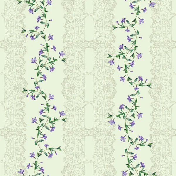 Garden Flowers Rose Painted Watercolor Graphic Lace Floral Seamless Pattern — 스톡 사진