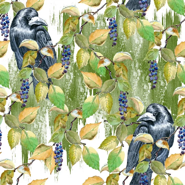 Motif Sans Couture Fruits Aquarelle Avec Des Feuilles Arbre Ramifié — Photo