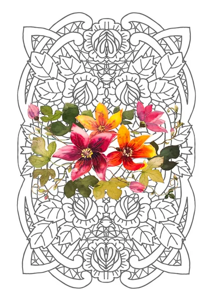 Ilustración Flores Ramo Acuarela Con Encaje Gráfico Sobre Fondo Blanco —  Fotos de Stock