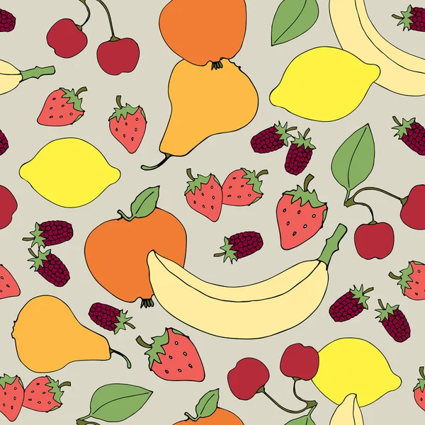 装饰水果的设计 在灰色的背景上 用叶子装饰水果 植物无缝图案 — 图库照片