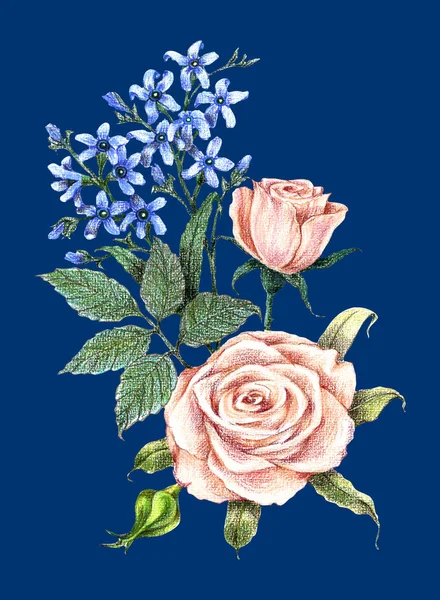 Садові Квіти Троянди Пофарбовані Акварель Блакитними Квітами — стокове фото