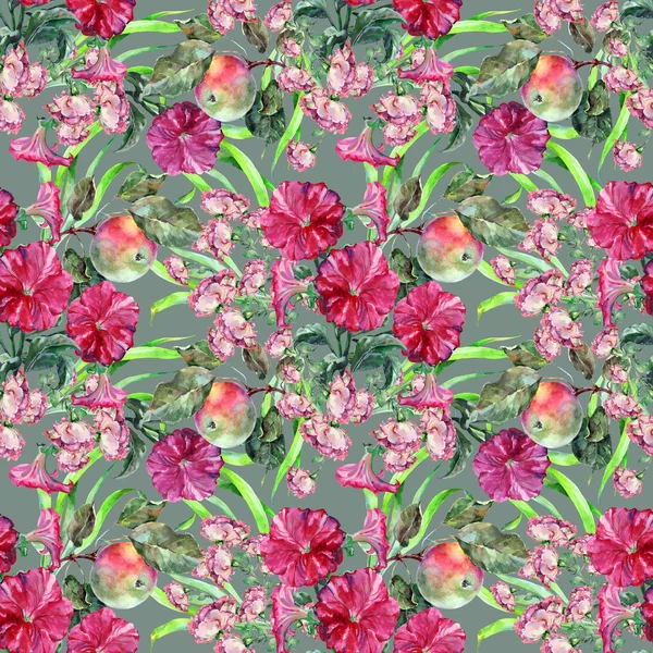 Flower , apple, alga, watercolor, pattern seamless — Stock Photo, Image