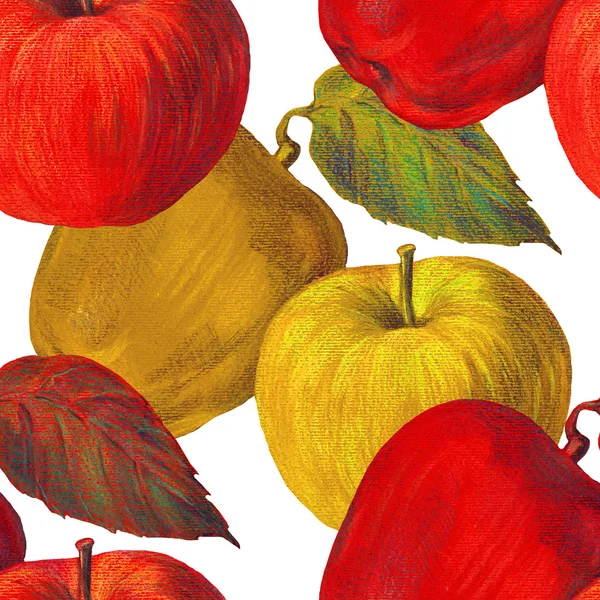 黄色和红色的苹果，彩色铅笔，模式无缝 — 图库照片