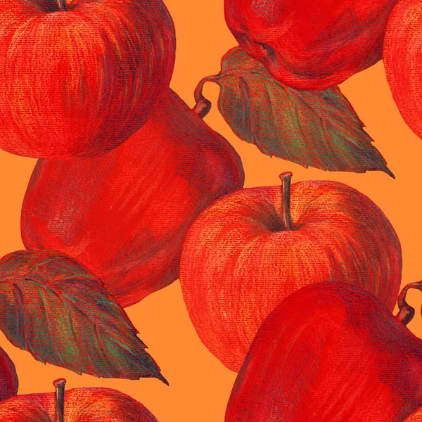 Kırmızı elma, renkli kalem, Dikişsiz desen — Stok fotoğraf