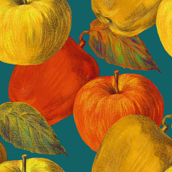 Yellow and Orange apples, color pencil, pattern seamless Stock Image