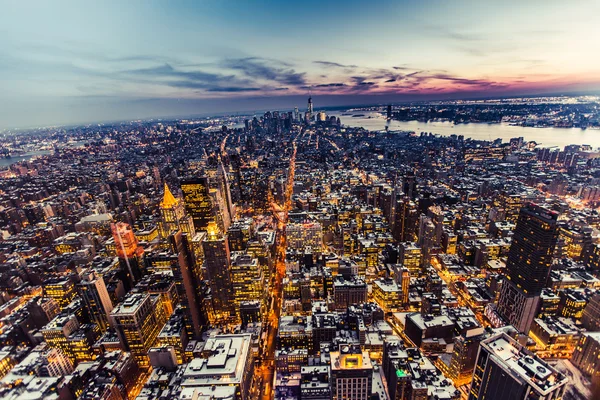 New York Amerika Birleşik Devletleri - 03 Mart 2016: New York, Manhattan. Gece ışıkları hava.