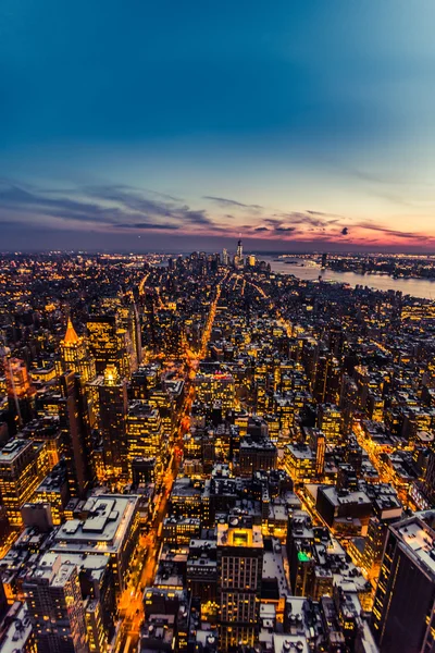 New York USA - 03 mars 2016 : New York, Manhattan. Lumières nocturnes des airs . Photos De Stock Libres De Droits