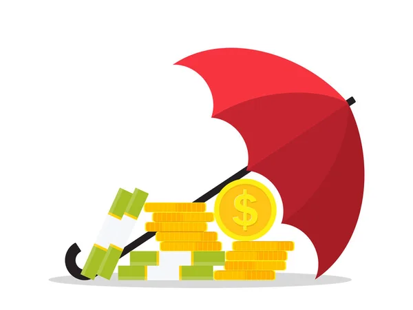 Peníze Pod Deštníkem Ochrana Pojištění Peněz Bance Ikona Finanční Bezpečnosti — Stockový vektor