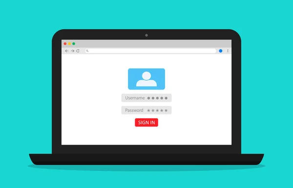 Inloggen Wachtwoord Voor Register Account Laptop Scherm Icoon Van Gebruikersnaam — Stockvector