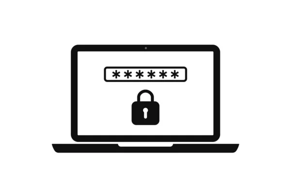 安全のためのロックとパスワードを持つラップトップのアイコン コンピュータのアカウントでログインします サイバーセキュリティ ソフトウェアへのユーザー登録 保護とアイデンティティのための画面で南京錠 ウェブロゴ ベクトル — ストックベクタ