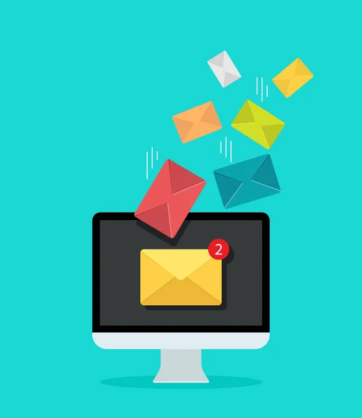 Mail Computerscherm Voor Marketing Nieuwsbrief Post Inbox Ikoon Van Verzenden — Stockvector