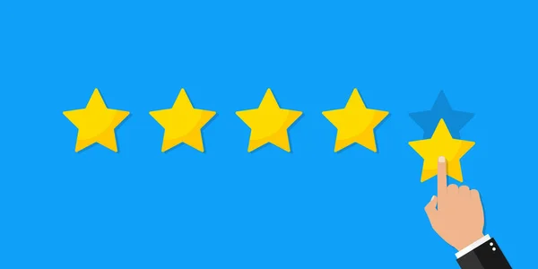 顧客の星のレート 品質のレビューとフィードバック お客様の経験から製品の満足度 5星で手は正評価 ランキングサービスのアイコン 調査の概念 ベクトル — ストックベクタ
