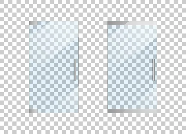 ガラスのドア オフィスのガラスの入り口 店のハンドル付きのドア 正面ビューのお店のドアウェイ モールの窓 透明な背景に隔離されたクリア 閉じた外観のモックアップ ベクトル — ストックベクタ