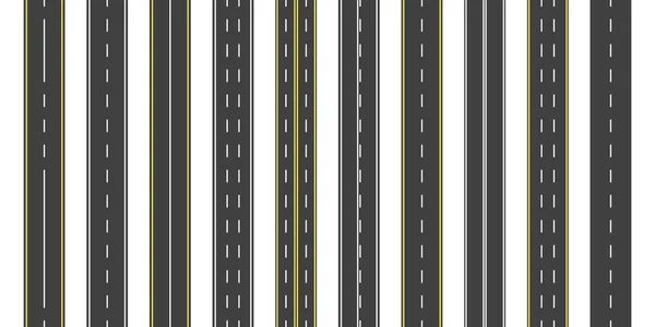 Asphalt Road Seamless Straight Highway Line Street Roadway Car Yellow — Stock Vector