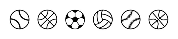 Ikony Sportovních Míčků Míče Tenis Fotbal Basketbal Volejbal Fotbal Baseball — Stockový vektor